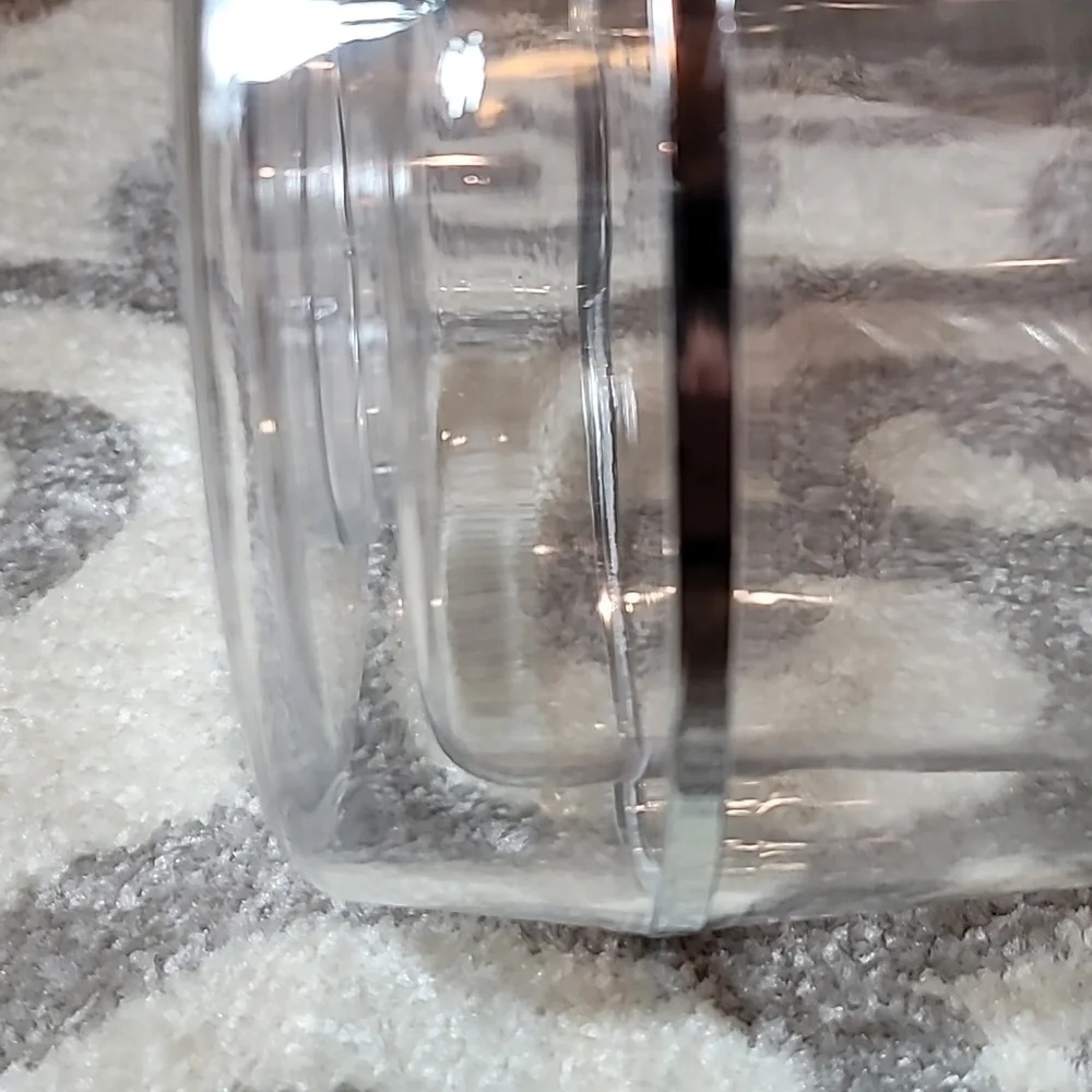 Vintage Ice Bucket with lid and tongs clear lucite chrome bands double wall